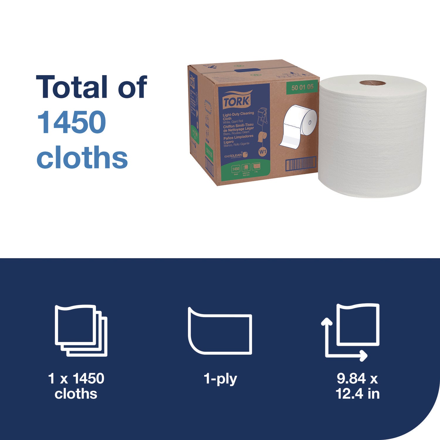 light-duty-cleaning-cloth-giant-roll-1-ply-9-x-124-white-1450-sheet-roll-carton_trk500105 - 2
