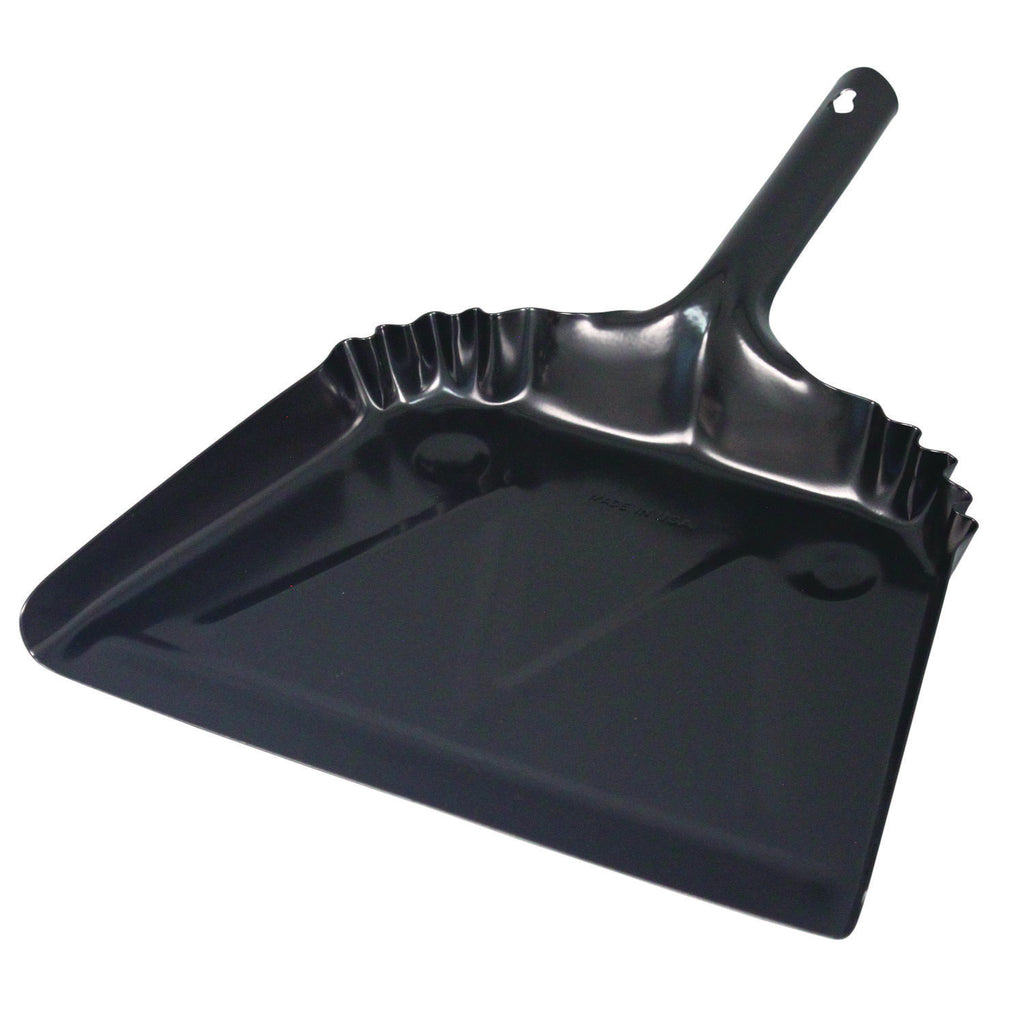Heavy-Duty Metal Dust Pan, 12 x 14, 20-Gauge Steel, Black