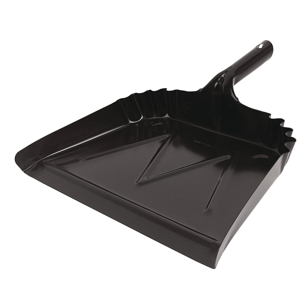 Heavy-Duty Commercial Dust Pan, 16 x 15.5, 5.38" Handle, 20-Gauge Steel, Black