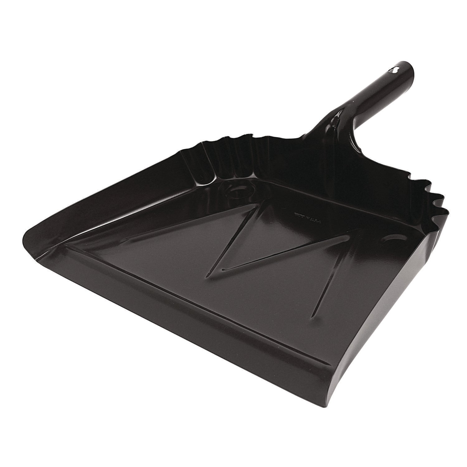 Heavy-Duty Commercial Dust Pan, 16 x 15.5, 5.38" Handle, 20-Gauge Steel, Black