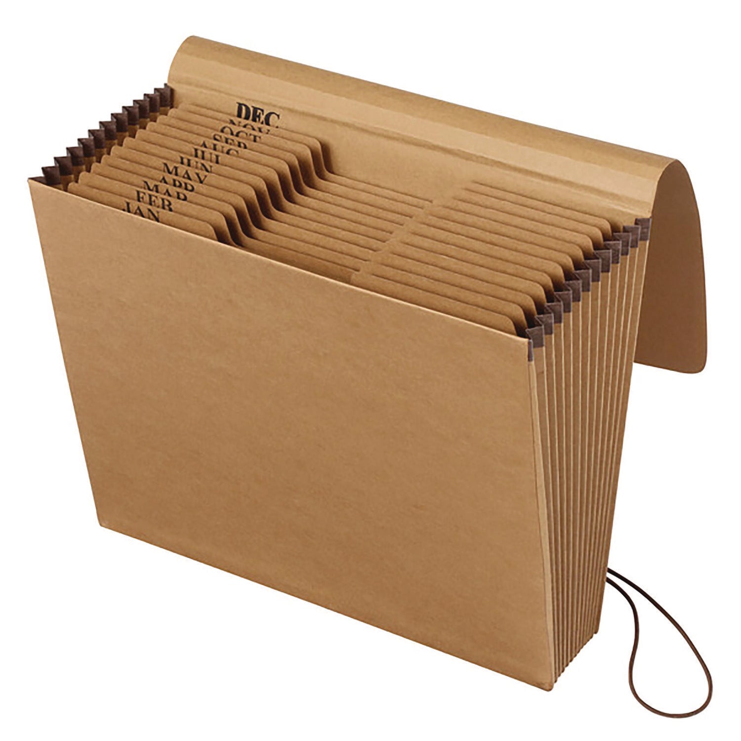 Kraft Indexed Expanding File, 12 Sections, Elastic Cord Closure, 1/12-Cut Tabs, Letter Size, Brown