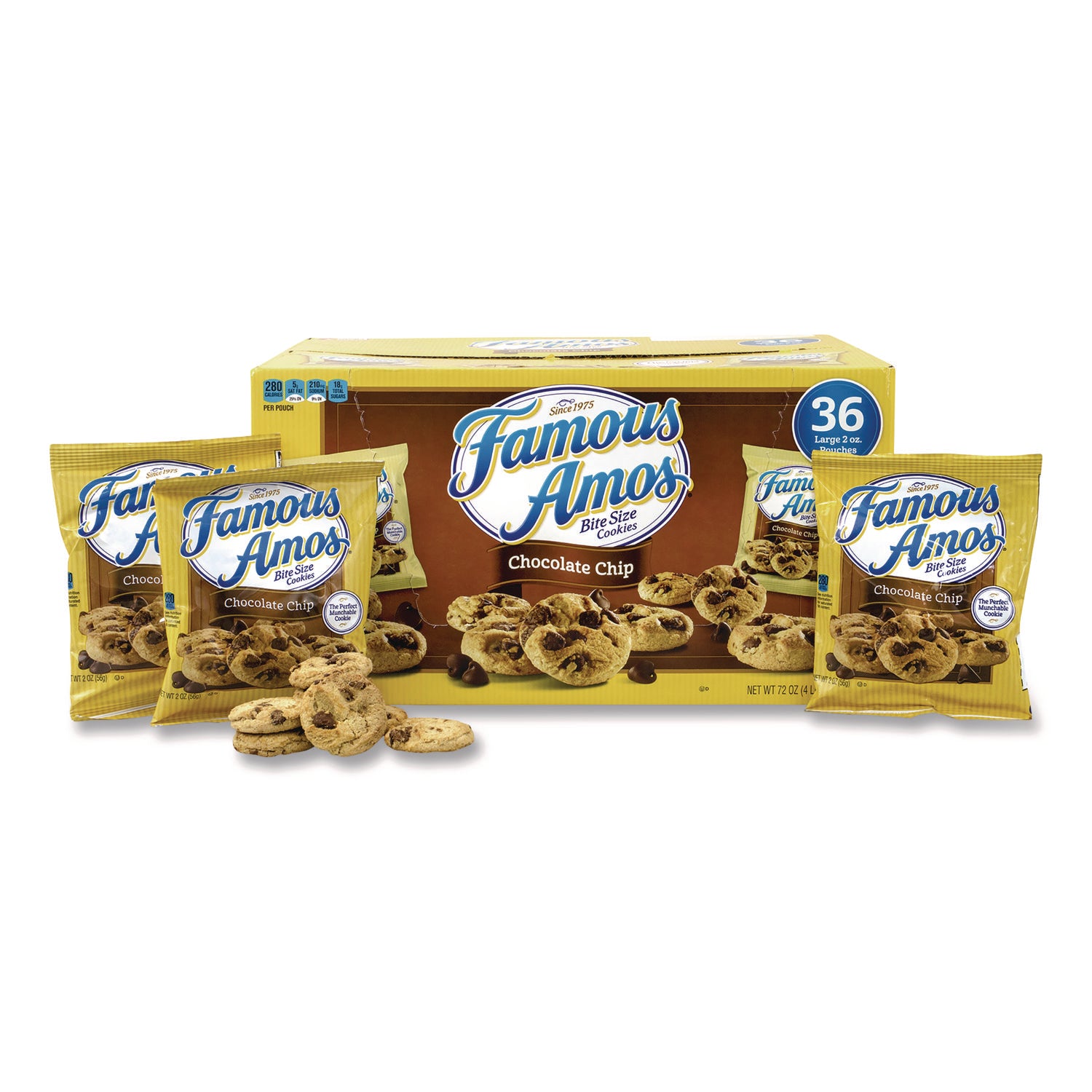 Famous Amos Cookies, Chocolate Chip, 2 oz Bag, 36/Carton, Ships in 1-3 Business Days
