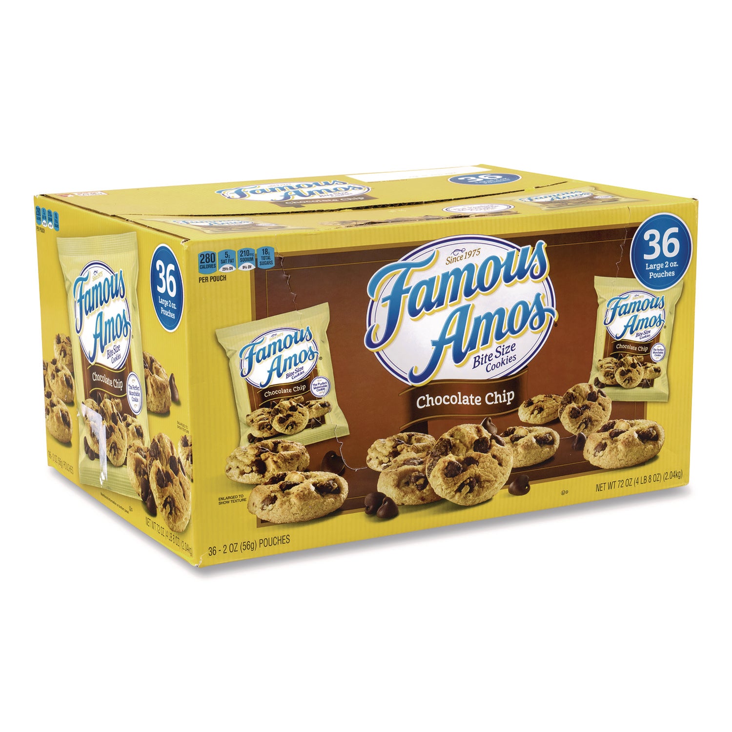 Famous Amos Cookies, Chocolate Chip, 2 oz Bag, 36/Carton, Ships in 1-3 Business Days
