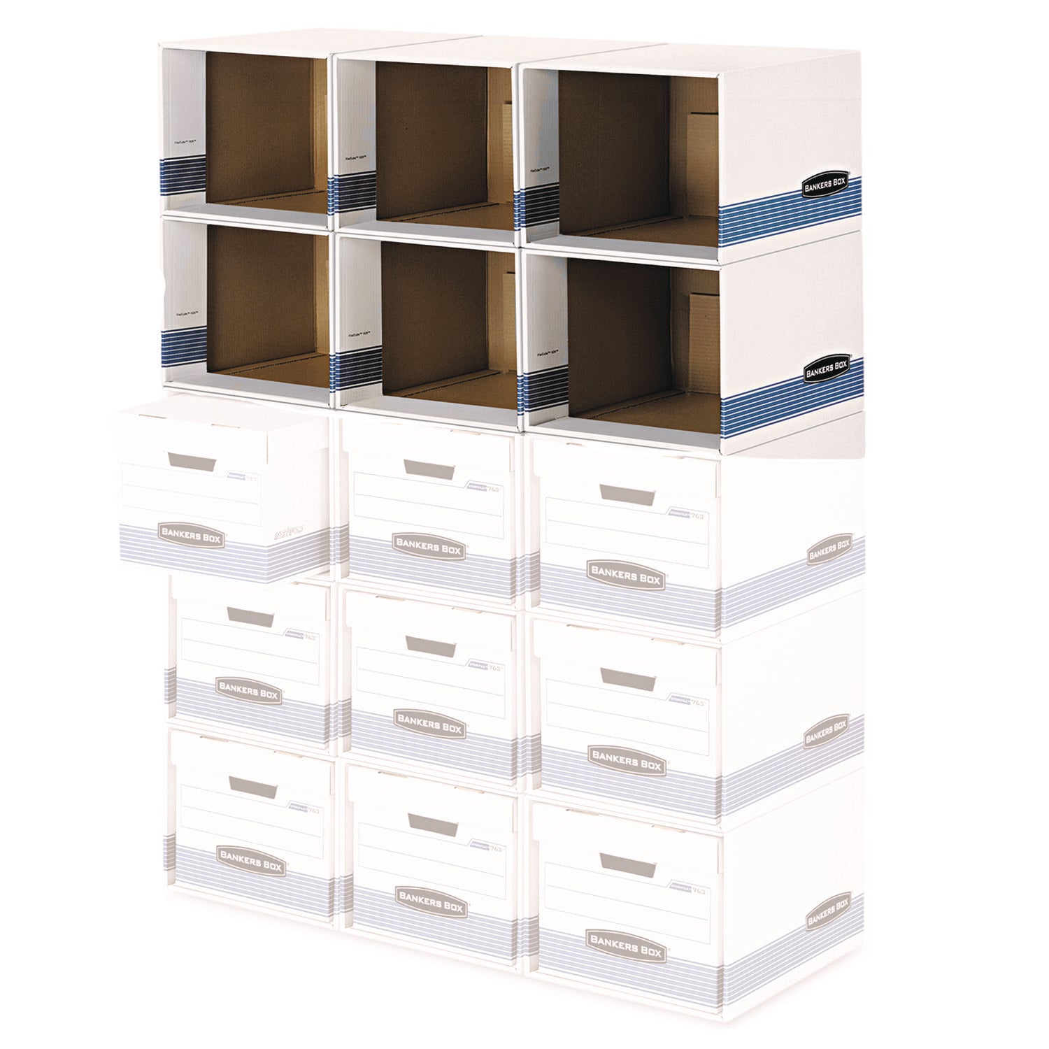 File/Cube Box Shell, Legal/Letter, 23.75 x 19.75, White/Blue, 6/Carton - 