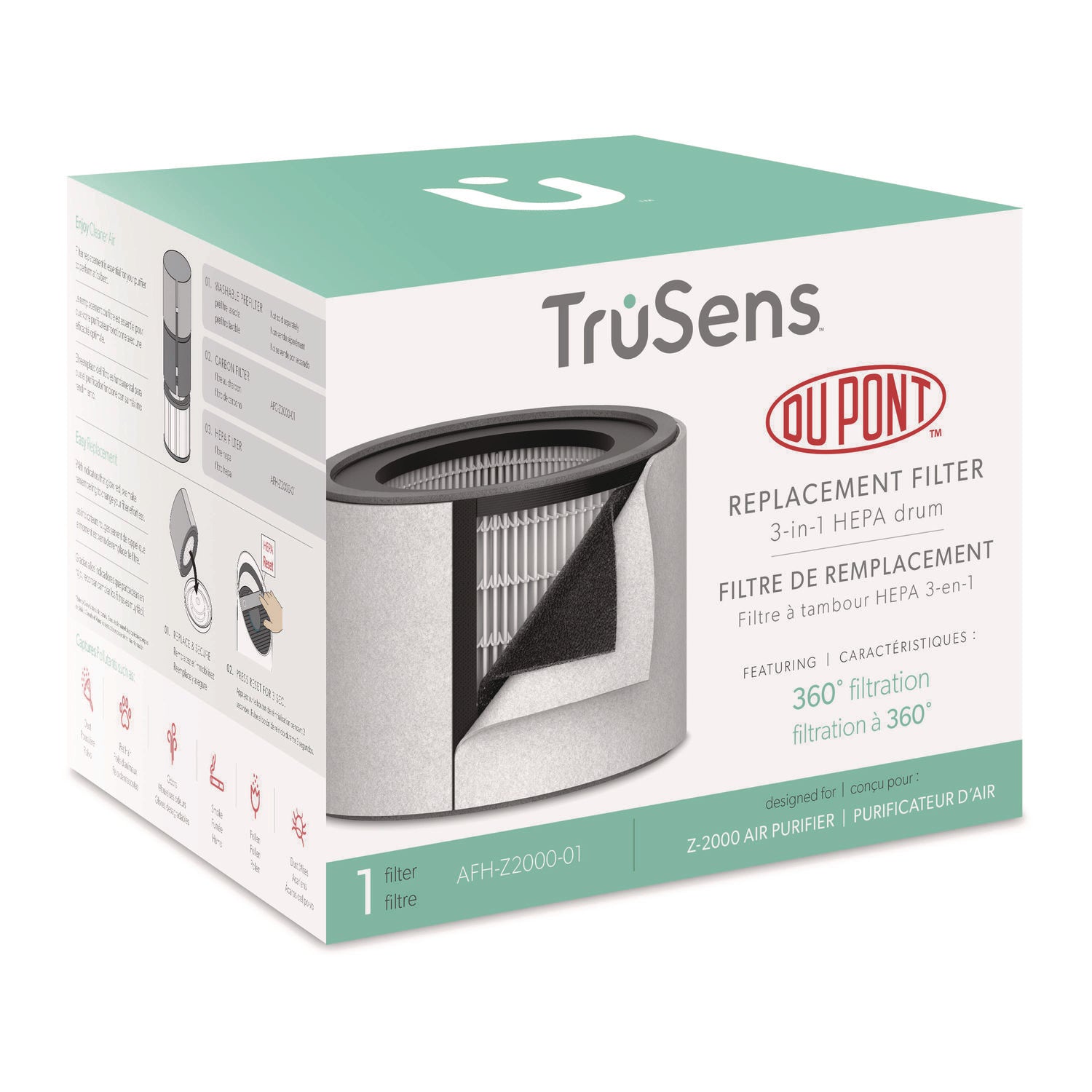 TruSens Replacement Filter 3in1 HEPA for TruSens Z2000AP - HEPA/Activated Carbon - For Air Purifier - Remove Dust, Remove Gases, Remove Odor, Remove Pet Hair, Remove Micro Organisms, Remove Allergens, Remove Volatile Organic Compound, Remove Airborne