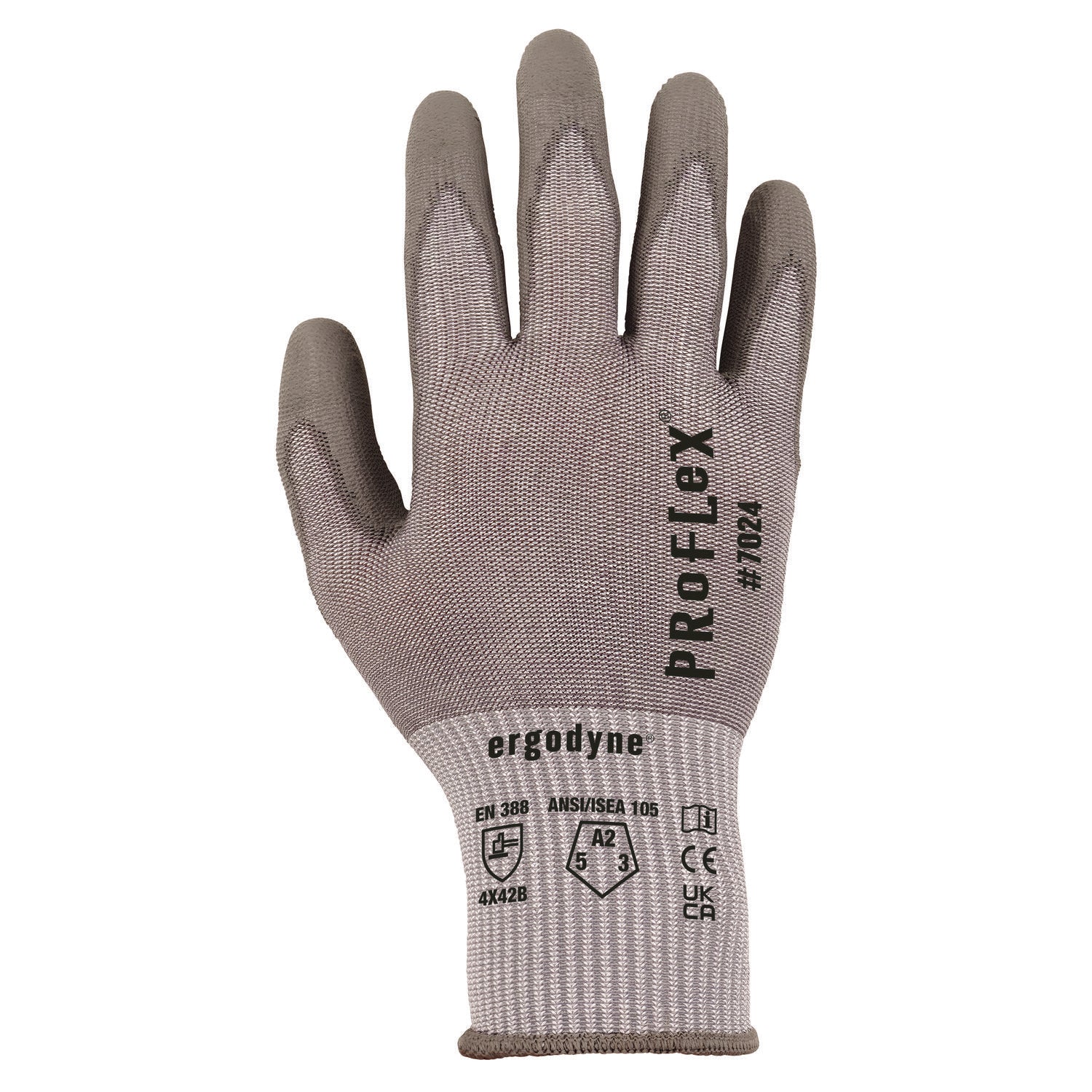 ProFlex 7024 ANSI A2 PU Coated CR Gloves, Gray, X-Small, Pair, Ships in 1-3 Business Days - 2