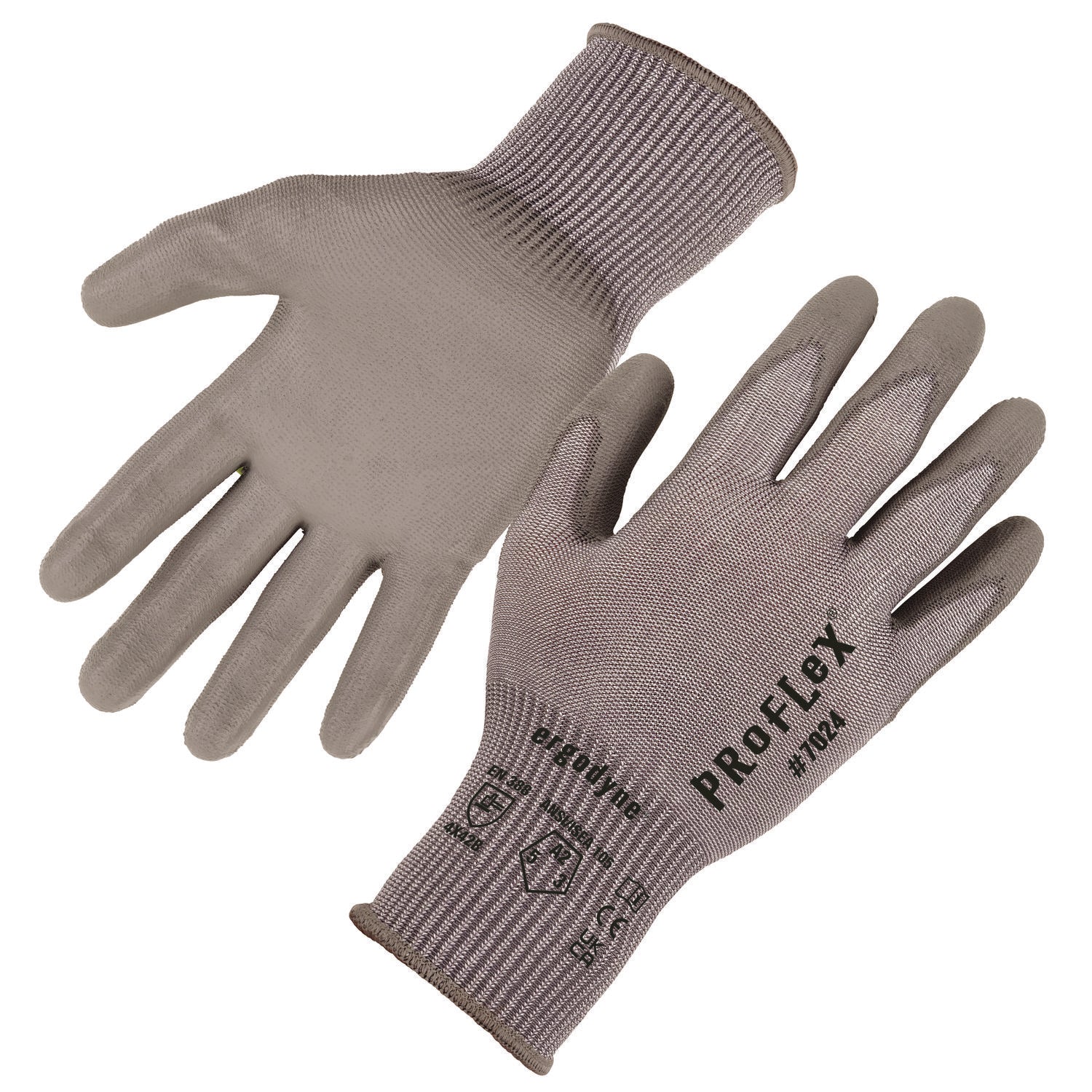 ProFlex 7024 ANSI A2 PU Coated CR Gloves, Gray, X-Small, Pair, Ships in 1-3 Business Days - 1