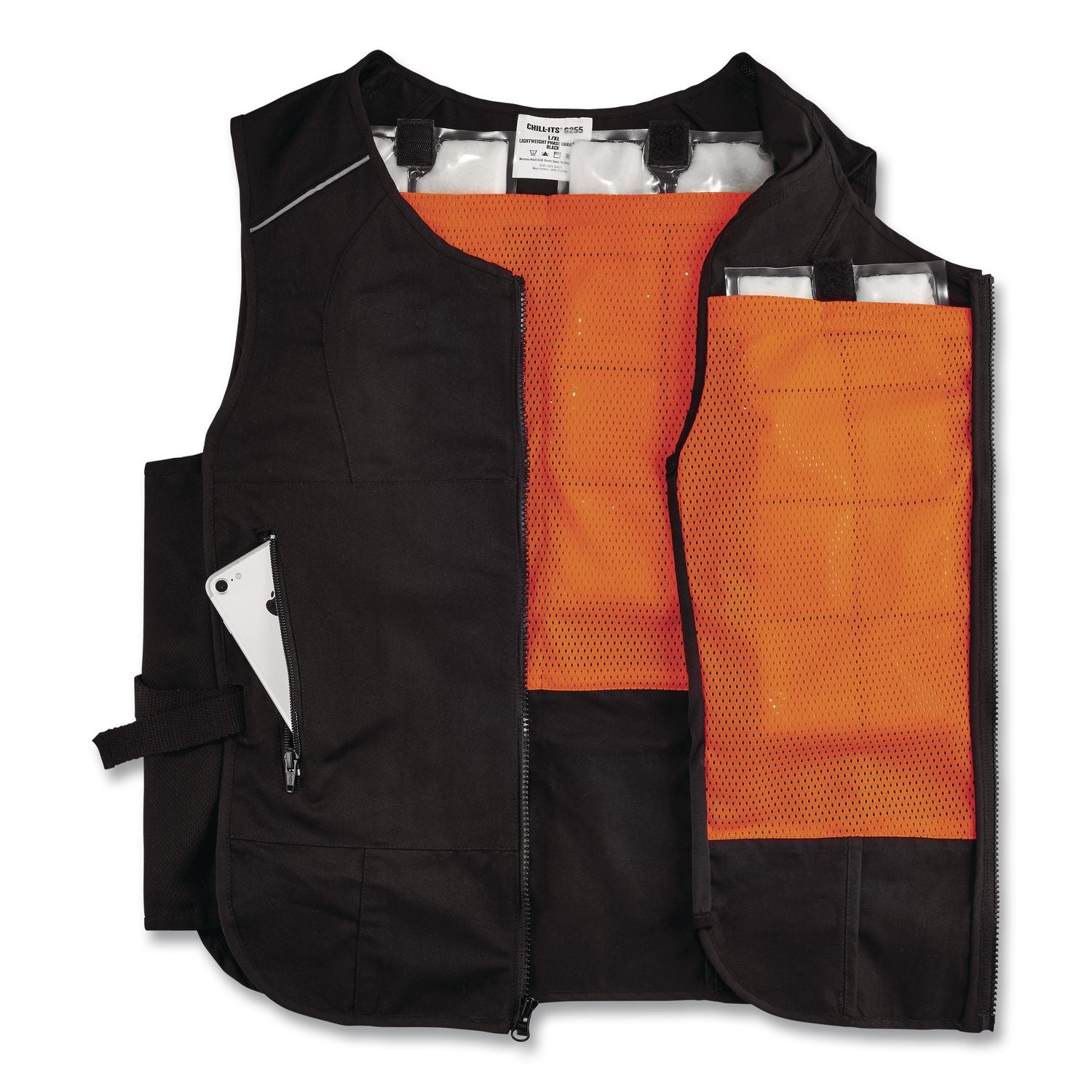 Chill-Its 6260 Lightweight Phase Change Cooling Vest with Packs, Cotton/Poly, 2X-Large/3X-Large, Black, Ships in 1-3 Bus Days