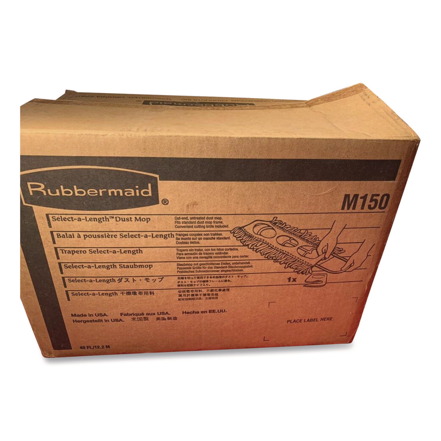 Cut To Length Dust Mops, Cotton, White, Cut-End, 5 x 40 Ft, 1 Box