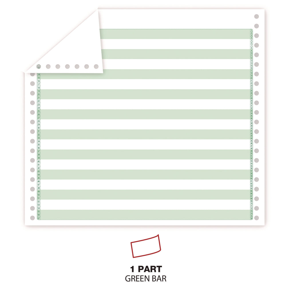 Printout Paper, 1-Part, 20 lb Bond Weight, 14.88 x 11, White/Green Bar, 2,400/Carton - 3