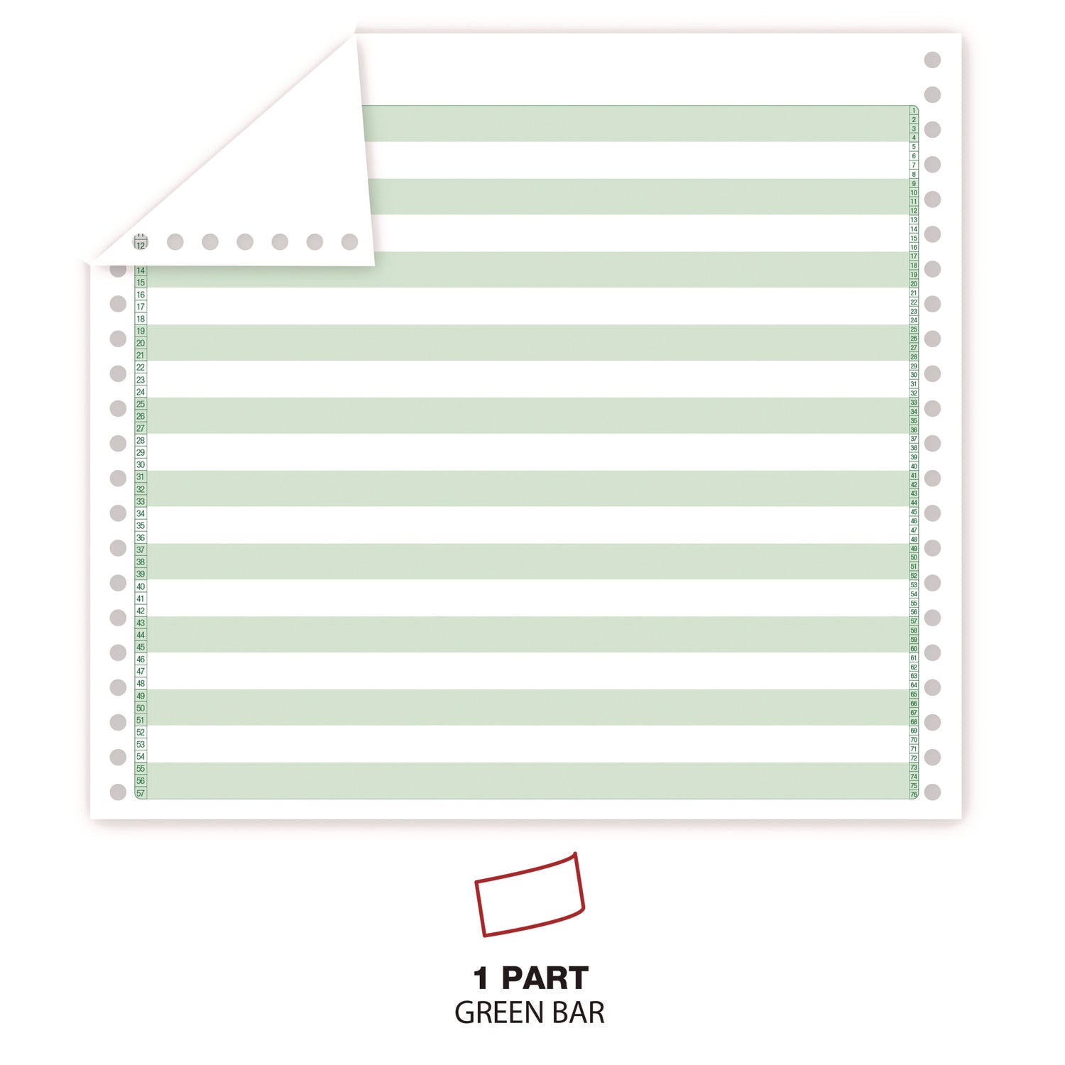 Printout Paper, 1-Part, 20 lb Bond Weight, 14.88 x 11, White/Green Bar, 2,400/Carton - 3