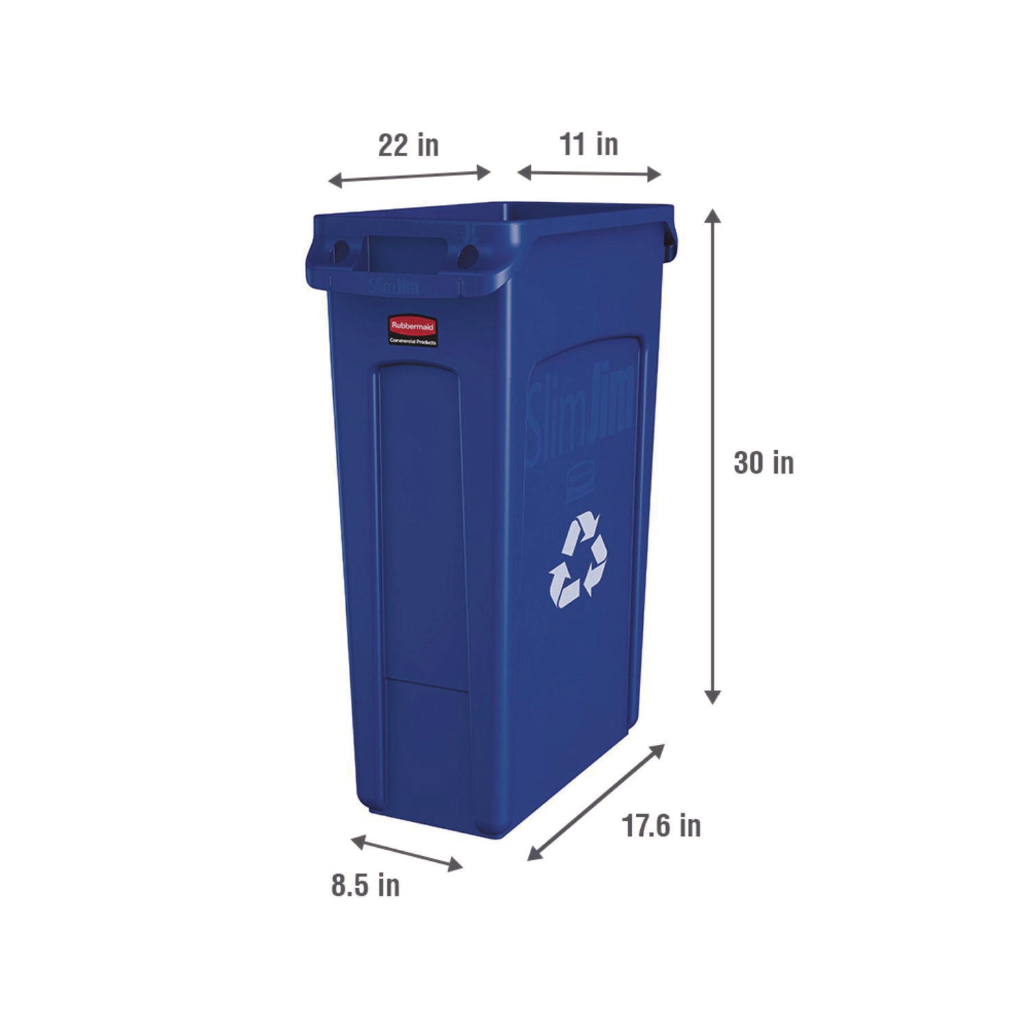 Slim Jim Plastic Recycling Container with Venting Channels, 23 gal, Plastic, Blue - 3