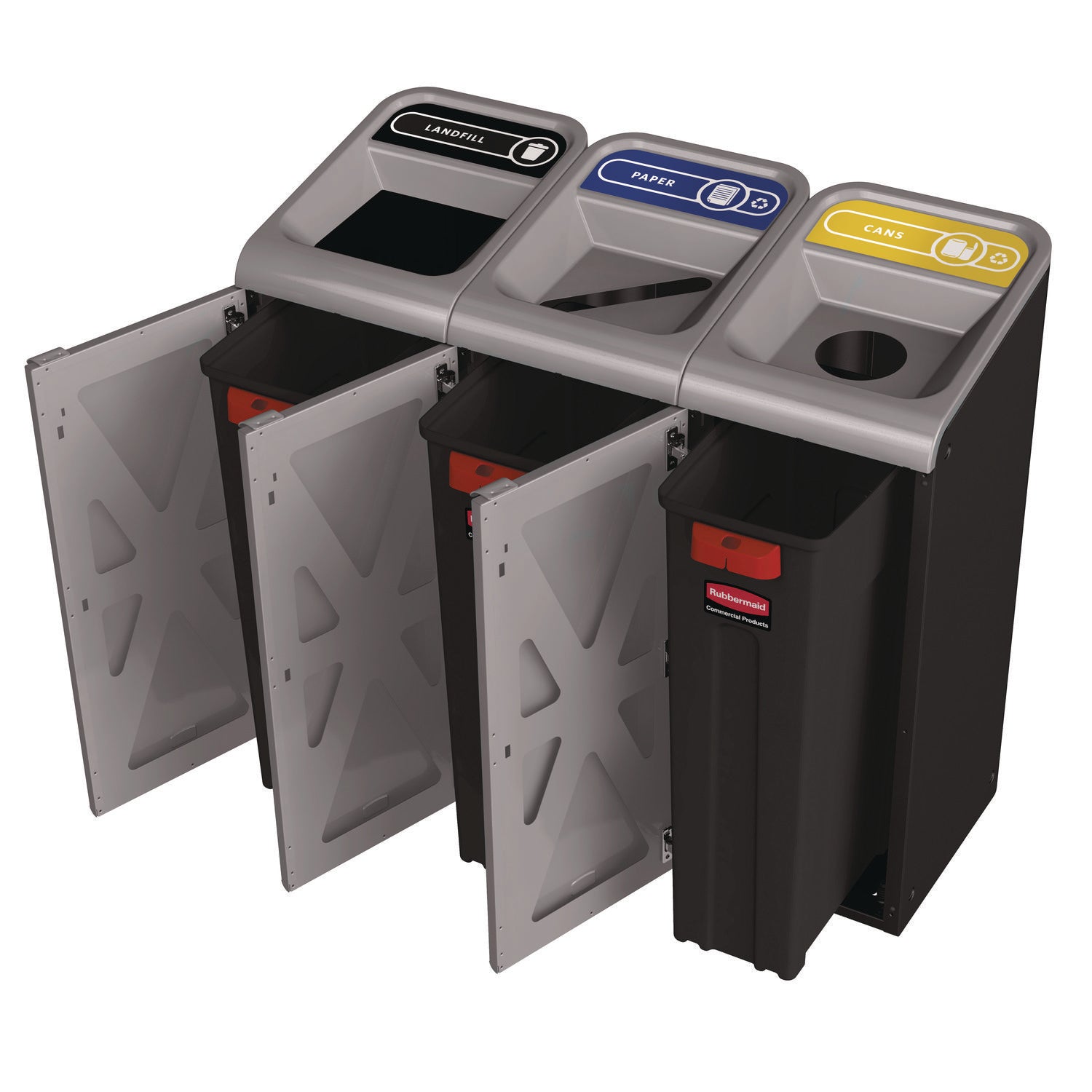 Configure Indoor Recycling Waste Receptacle, 33 gal, Metal, Gray - 4