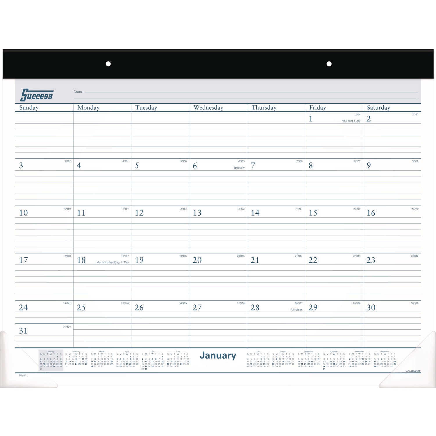 Desk Pad, 21.75 x 17, White Sheets, Black Binding, Clear Corners, 12-Month (Jan to Dec): 2024 - 1