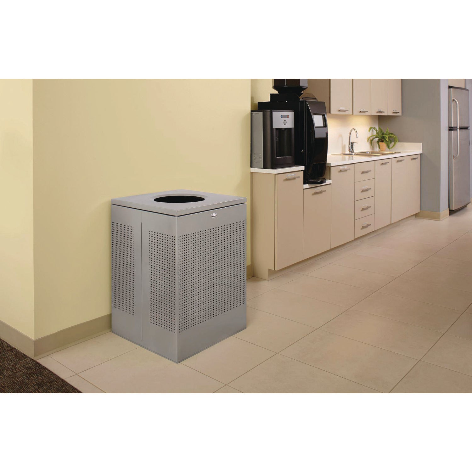 Designer Line Silhouettes Waste Receptacle, 20 gal, Steel, Silver Metallic