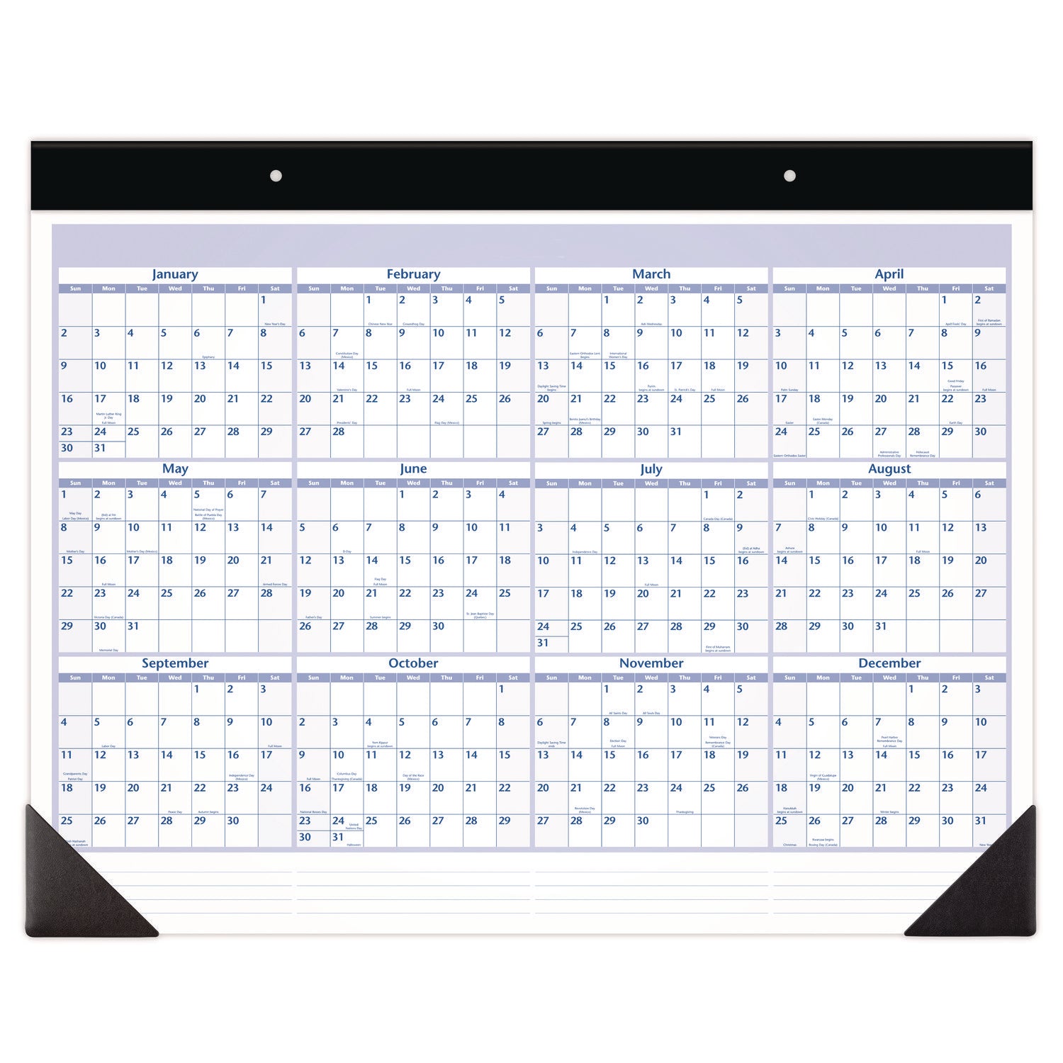 Desk Pad, 24 x 19, White Sheets, Black Binding, Black Corners, 12-Month (Jan to Dec): 2024 - 4