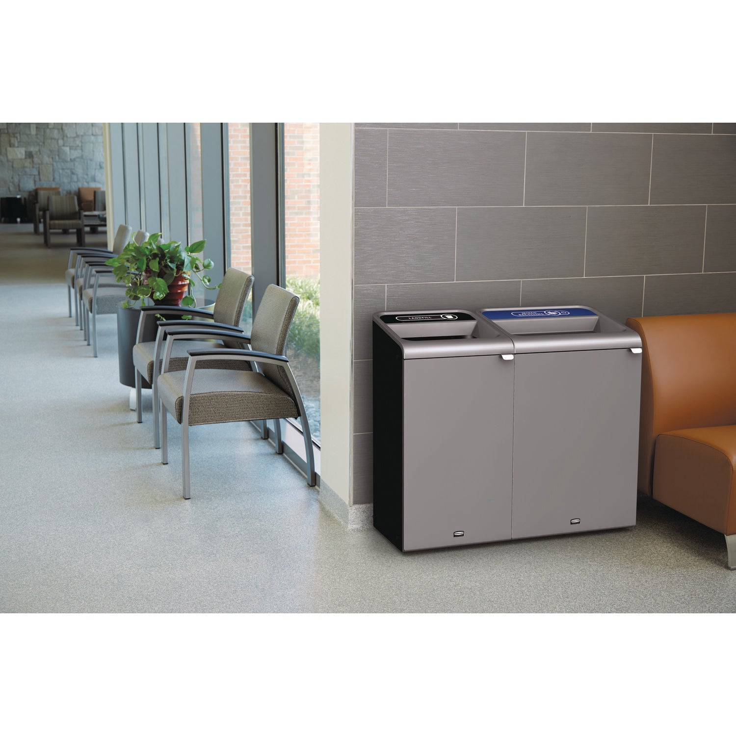 Configure Indoor Recycling Waste Receptacle, Mixed Recycling, 23 gal, Metal, Gray - 3