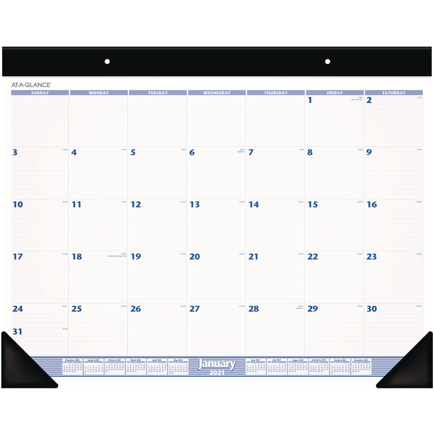 Desk Pad, 24 x 19, White Sheets, Black Binding, Black Corners, 12-Month (Jan to Dec): 2024 - 1