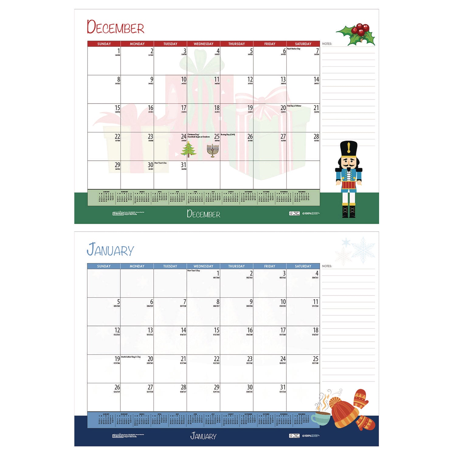 Recycled Academic Year Desk Pad Calendar, Illustrated Seasons Artwork, 22 x 17, Black Binding, 12-Month (July-June): 2023-24