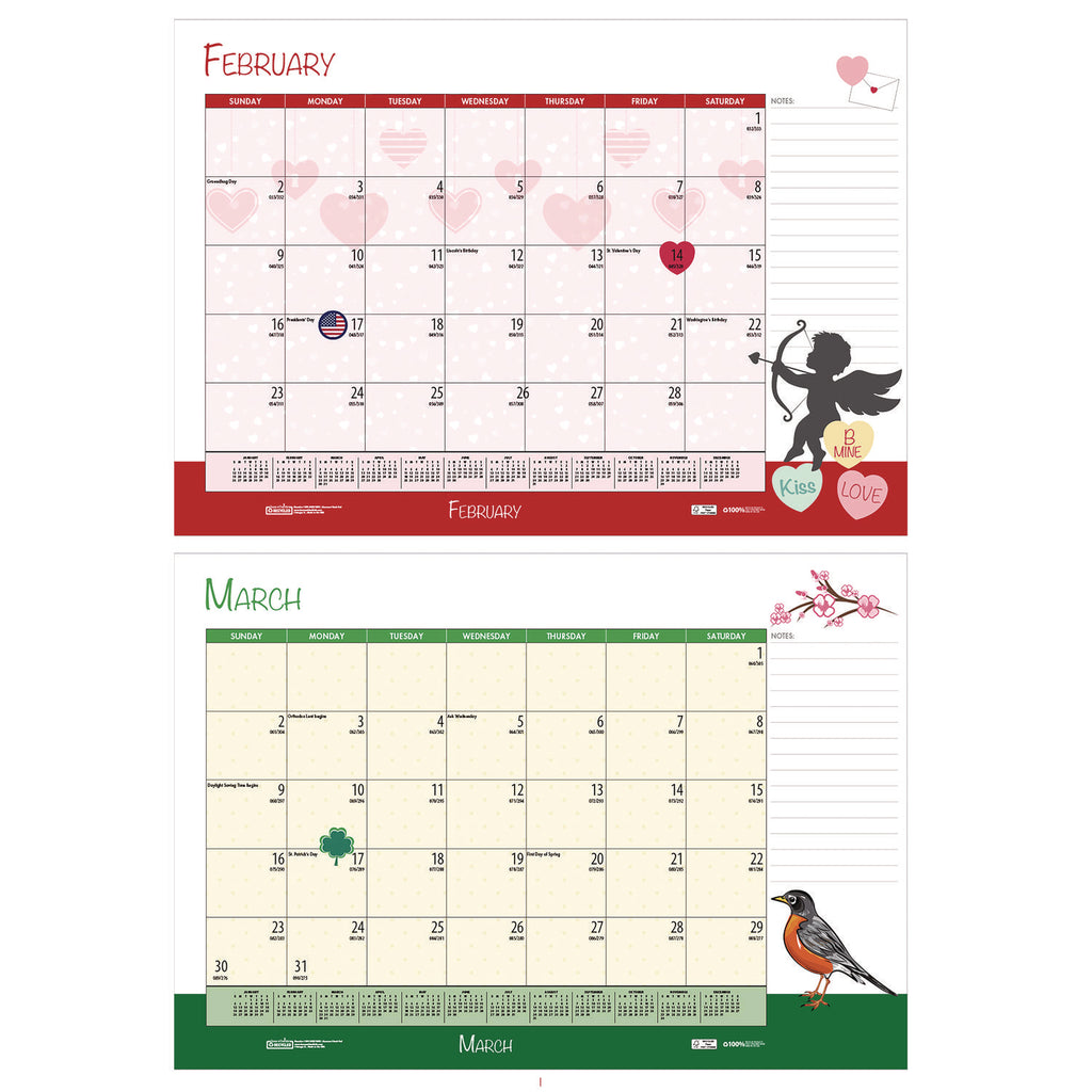 Recycled Academic Year Desk Pad Calendar, Illustrated Seasons Artwork, 22 x 17, Black Binding, 12-Month (July-June): 2023-24