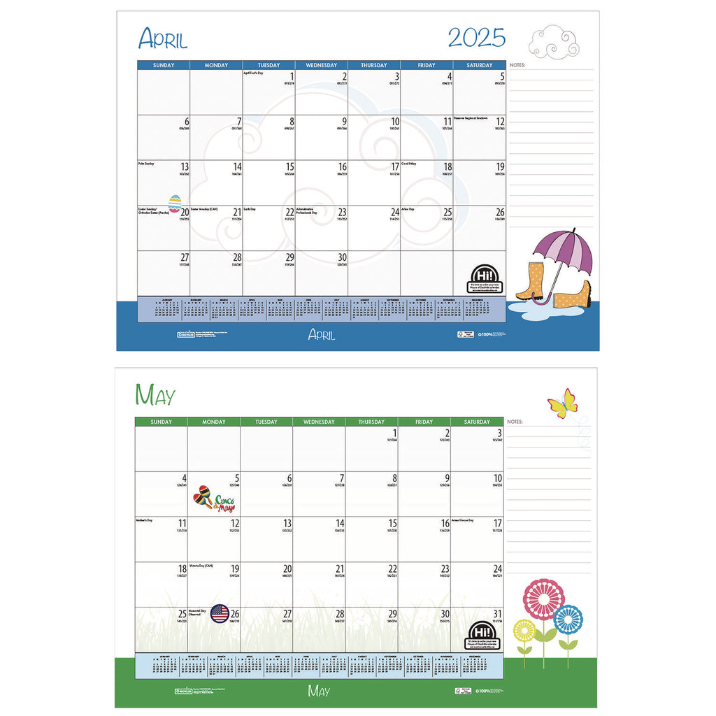 Recycled Academic Year Desk Pad Calendar, Illustrated Seasons Artwork, 22 x 17, Black Binding, 12-Month (July-June): 2023-24