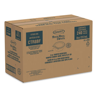 Tamper-Resistant, Tamper-Evident Bowls with Flat Lid, 8 oz, 5.5" Diameter x 1.7"h, Clear, Plastic, 240/Carton