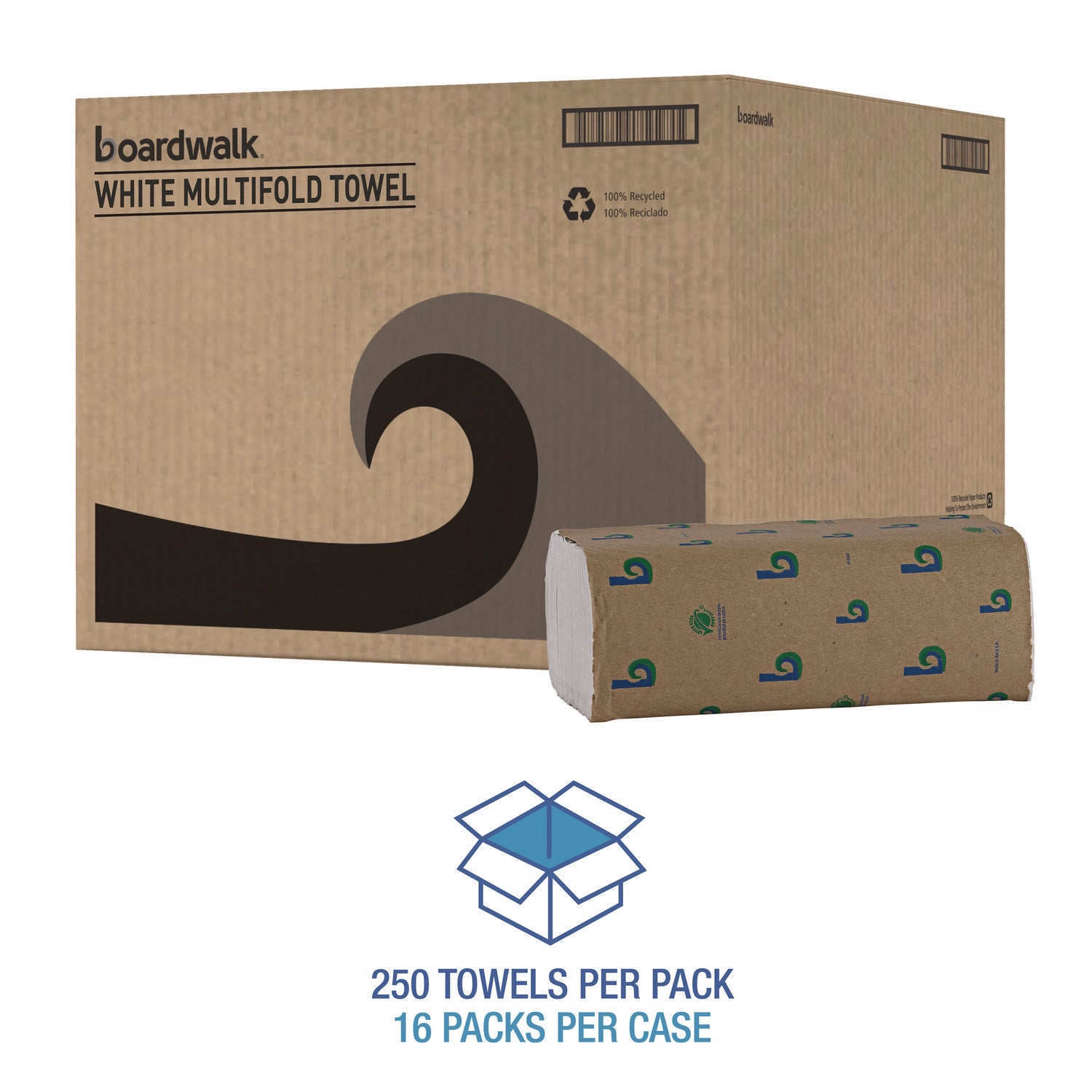 Boardwalk Green Multifold Towels, 1-Ply, 9.3 x 9.5, Natural White, 250/Pack, 16 Packs/Carton - 4