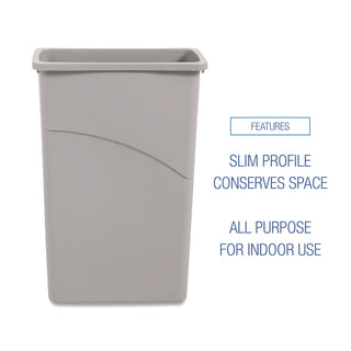 Slim Waste Container, 23 gal, Plastic, Gray