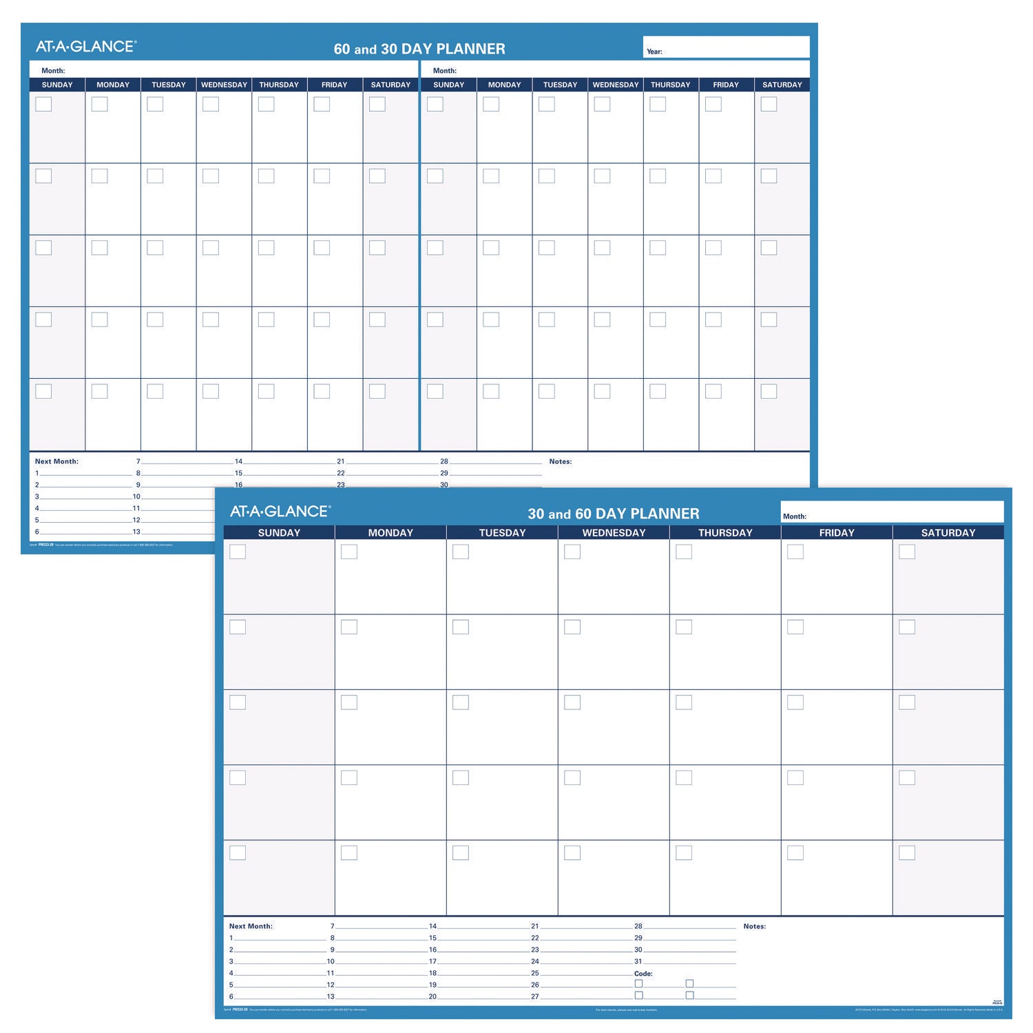30/60-Day Undated Horizontal Erasable Wall Planner, 48 x 32, White/Blue Sheets, Undated - 1