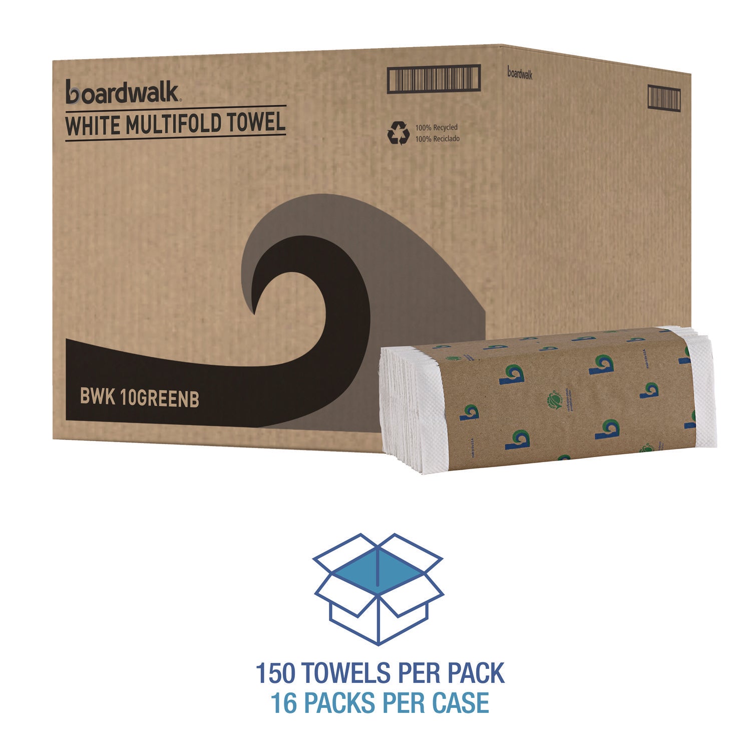 Boardwalk Green C-Fold Towels, 1-Ply, 10.13 x 12.75, Natural White, 150/Pack, 16 Packs/Carton - 4