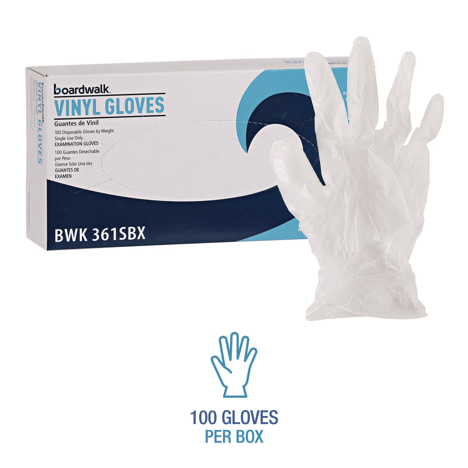 Exam Vinyl Gloves, Clear, Small, 3 3/5 mil, 100/Box, 10 Boxes/Carton - 6