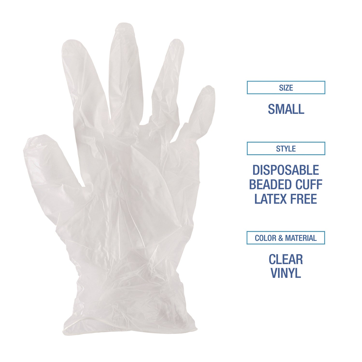 Exam Vinyl Gloves, Clear, Small, 3 3/5 mil, 100/Box, 10 Boxes/Carton - 8