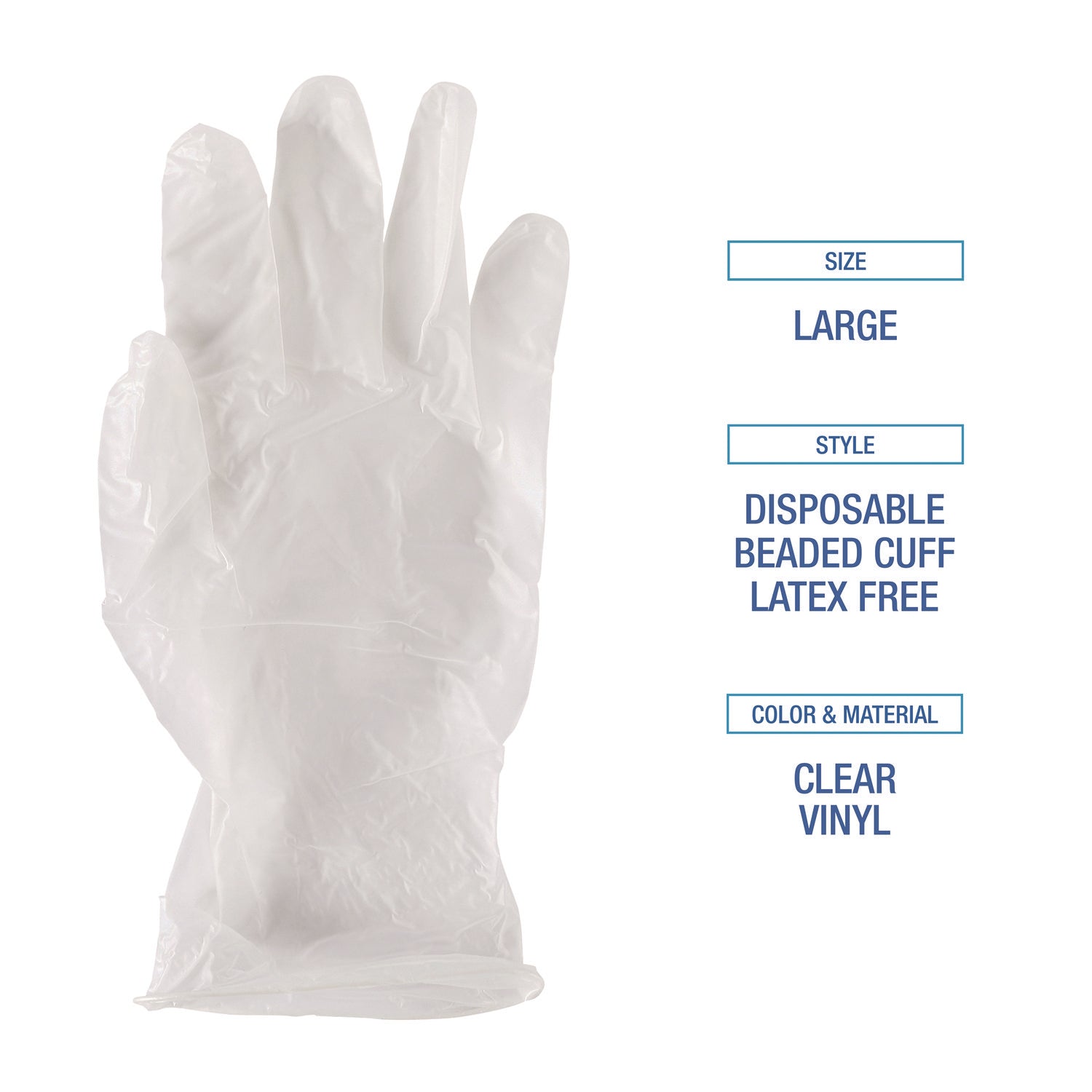 General Purpose Vinyl Gloves, Powder/Latex-Free, 2.6 mil, Large, Clear, 100/Box - 7