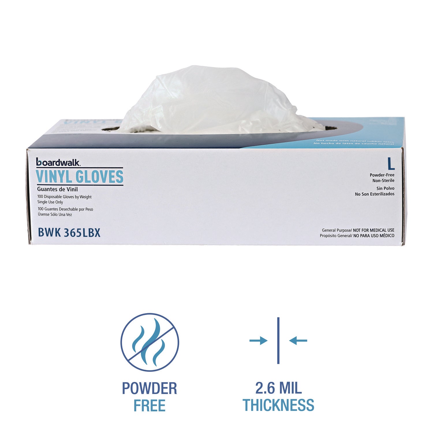 General Purpose Vinyl Gloves, Powder/Latex-Free, 2.6 mil, Large, Clear, 100/Box, 10 Boxes/Carton - 7