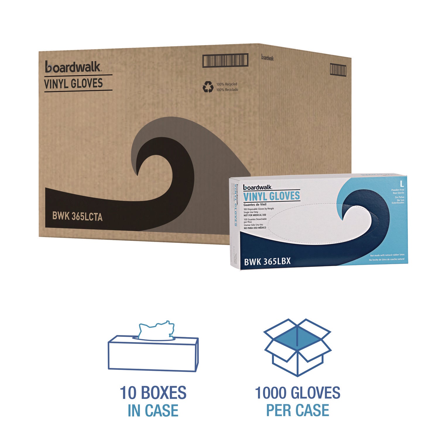 General Purpose Vinyl Gloves, Powder/Latex-Free, 2.6 mil, Large, Clear, 100/Box, 10 Boxes/Carton - 8