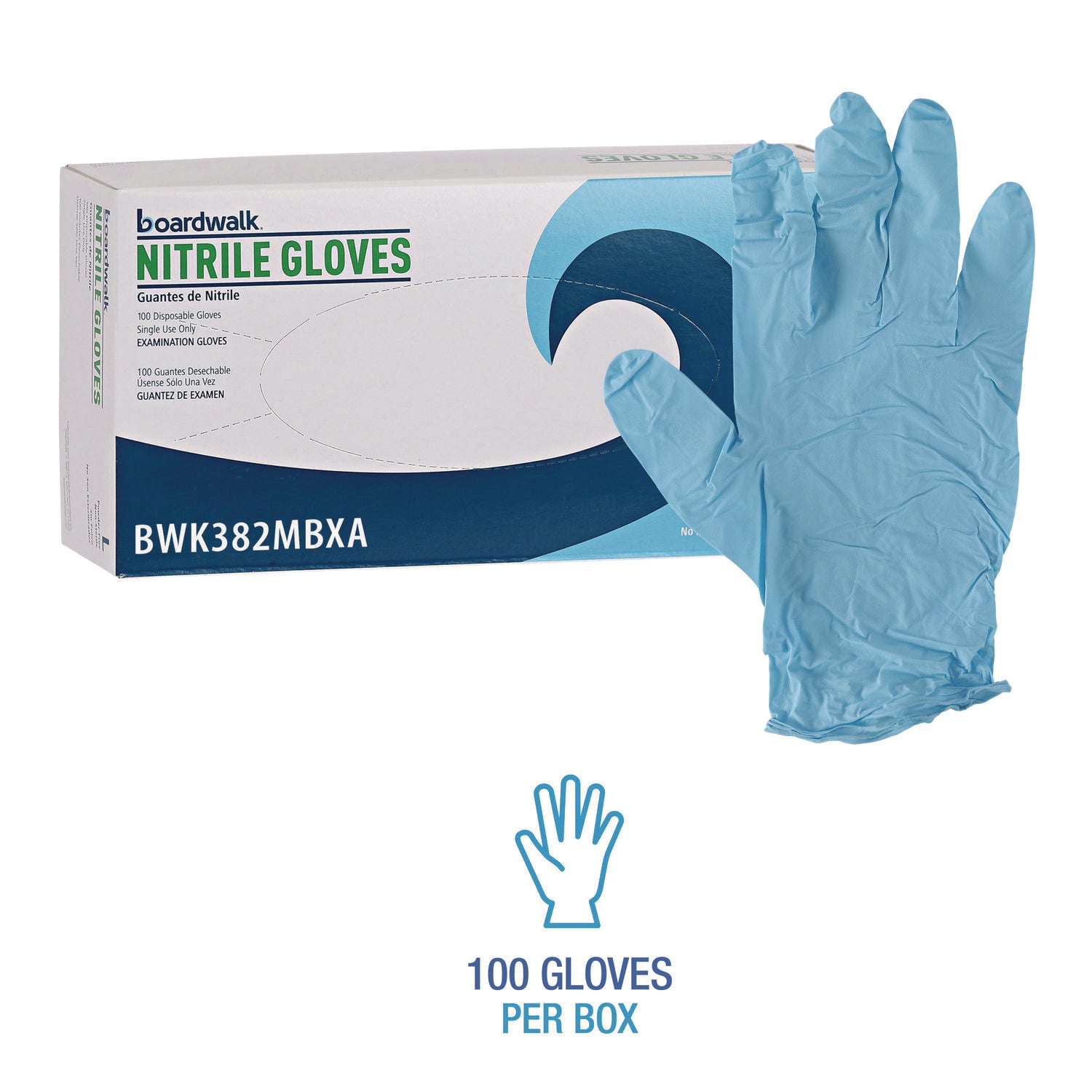 Disposable Examination Nitrile Gloves, Medium, Blue, 5 mil, 100/Box