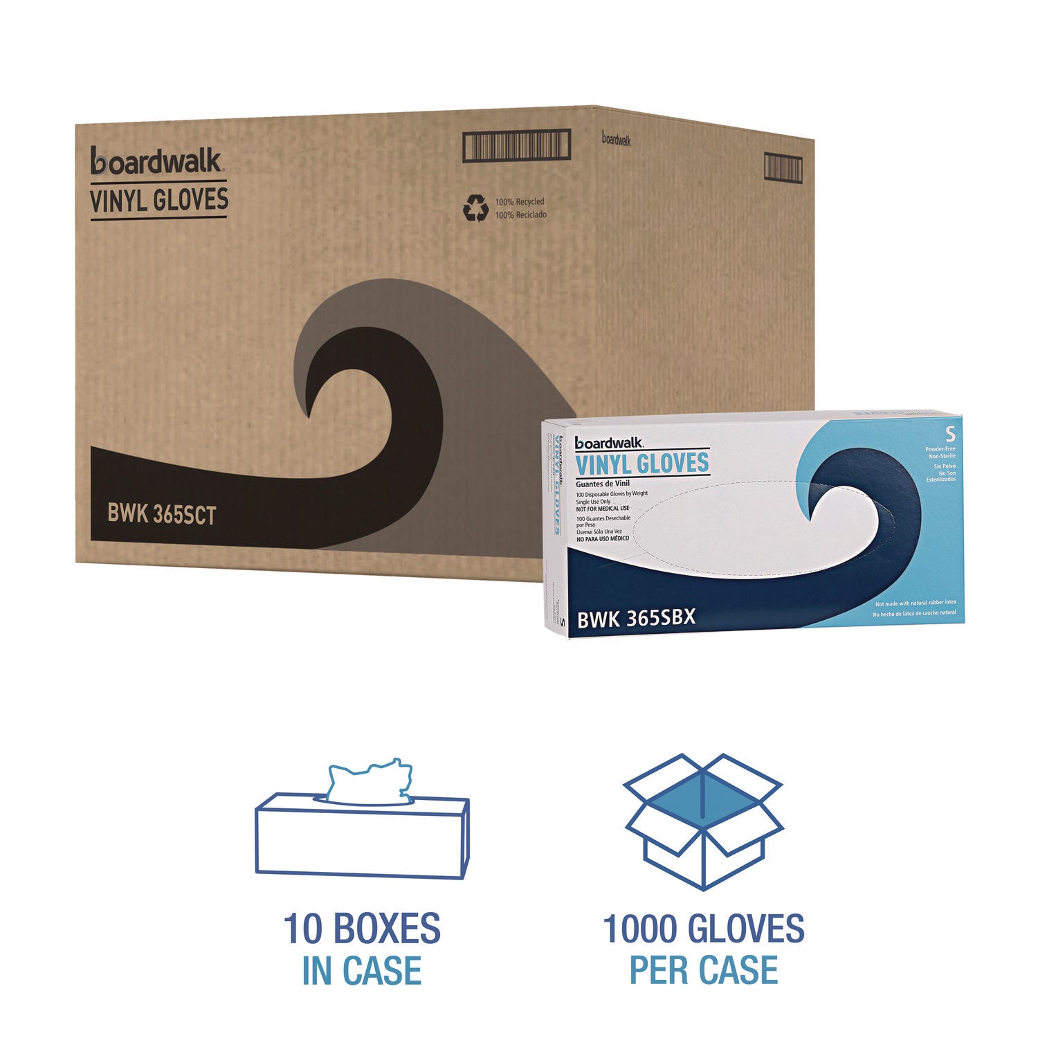 General Purpose Vinyl Gloves, Powder/Latex-Free, 2.6 mil, Small, Clear, 100/Box, 10 Boxes/Carton - 6