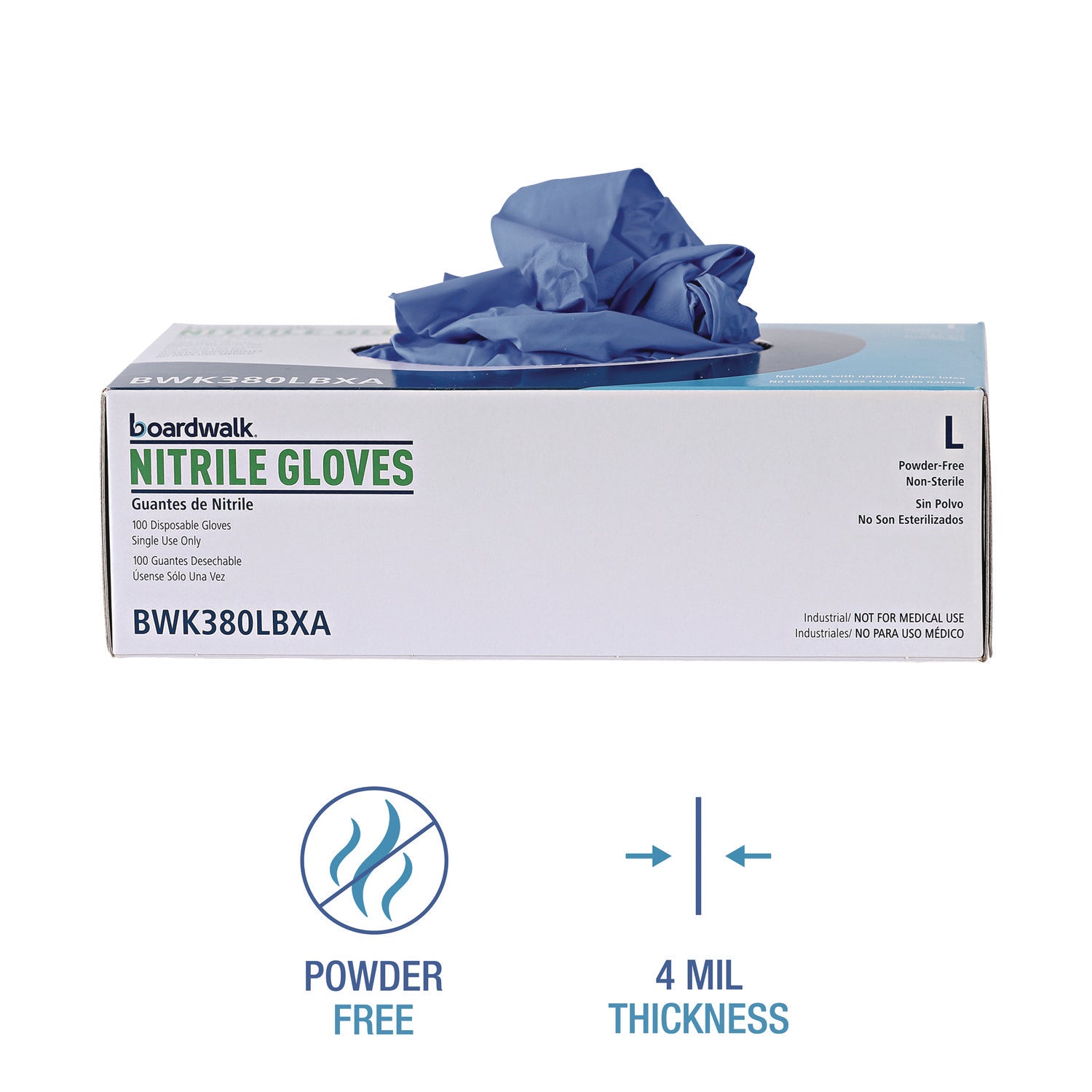 Disposable General-Purpose Nitrile Gloves, Large, Blue, 4 mil, 100/Box