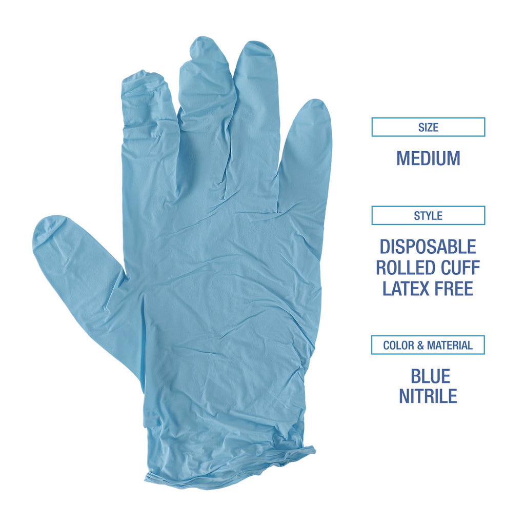 Disposable Examination Nitrile Gloves, Medium, Blue, 5 mil, 100/Box