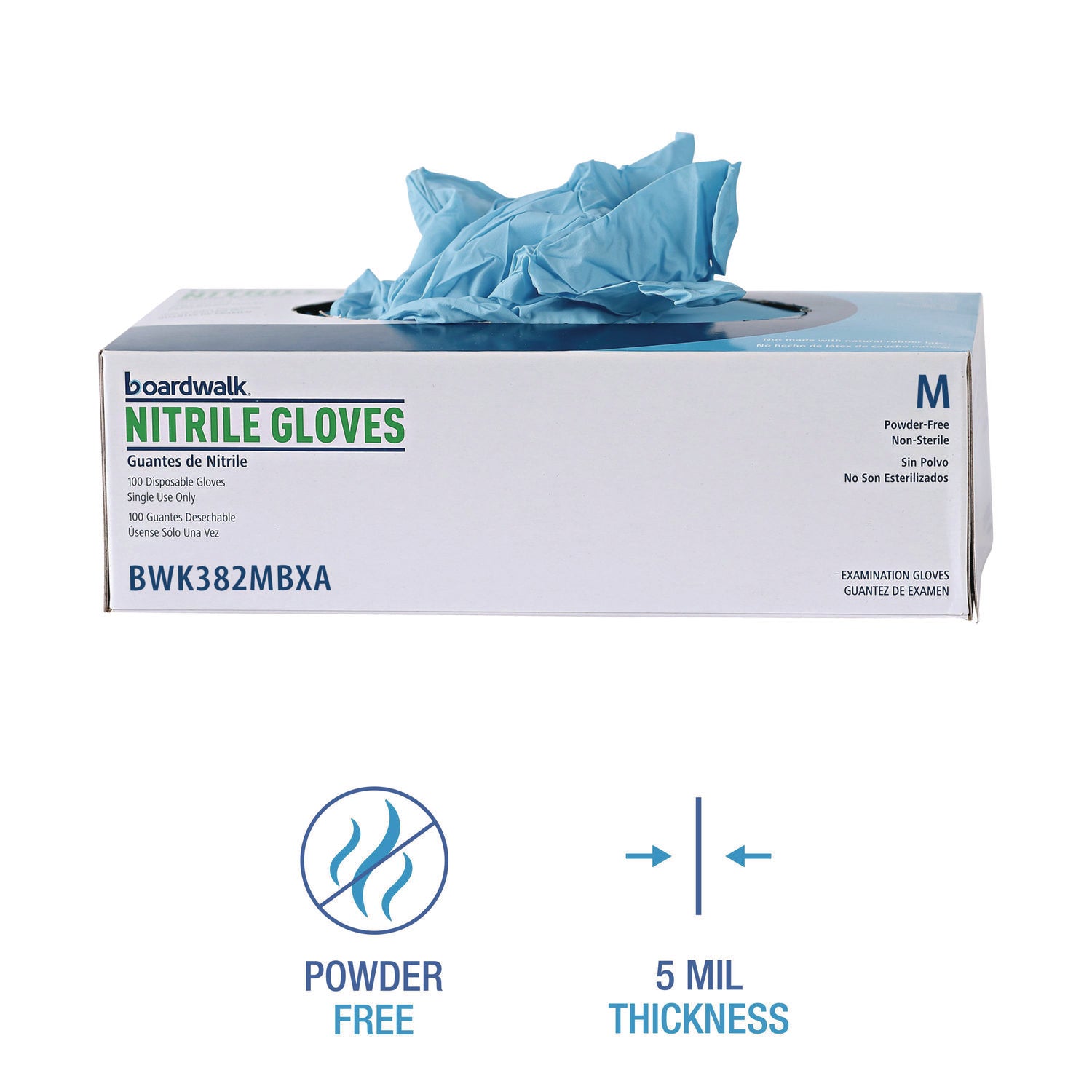 Disposable Examination Nitrile Gloves, Medium, Blue, 5 mil, 1,000/Carton