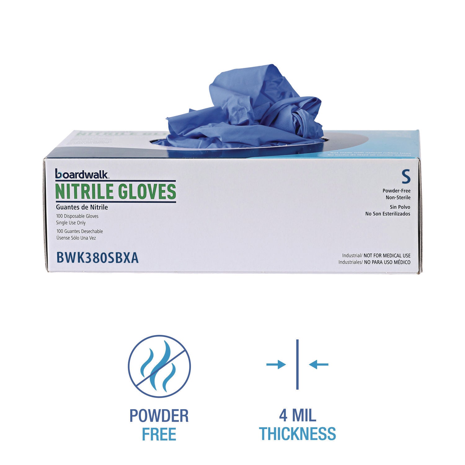 Disposable General-Purpose Nitrile Gloves, Small, Blue, 4 mil, 1,000/Carton - 8