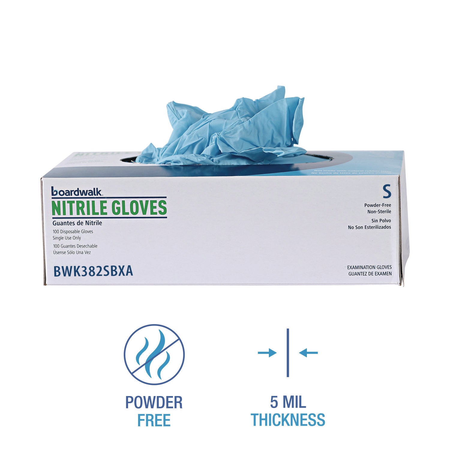 Disposable Examination Nitrile Gloves, Small, Blue, 5 mil, 100/Box - 5