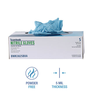 Disposable Examination Nitrile Gloves, Small, Blue, 5 mil, 100/Box