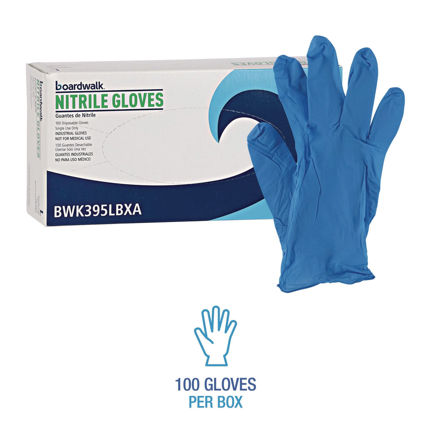 Disposable General-Purpose Powder-Free Nitrile Gloves, Large, Blue, 5 mil, 100/Box - 4