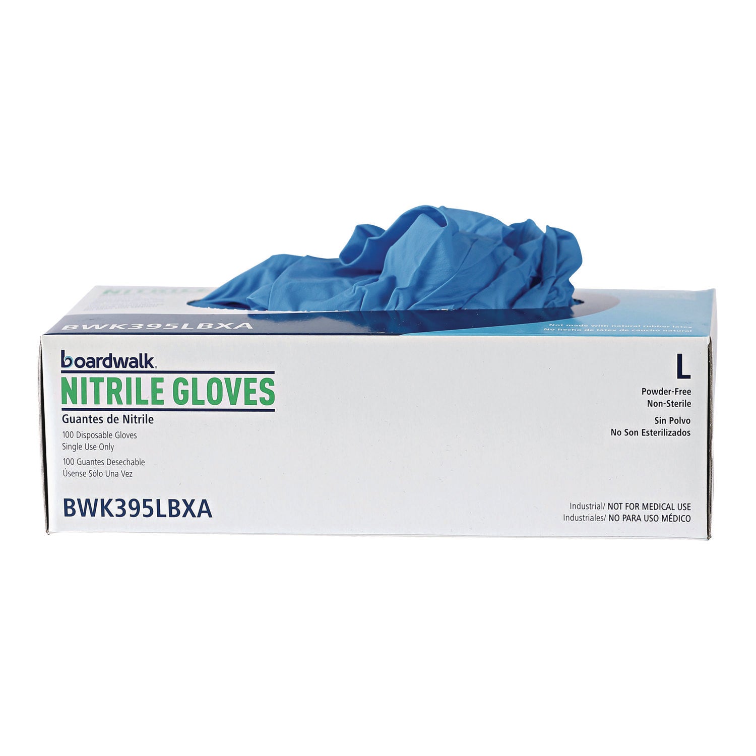 Disposable Powder-Free Nitrile Gloves, Large, Blue, 5 mil, 100/Box, 10 Boxes/Carton - 3