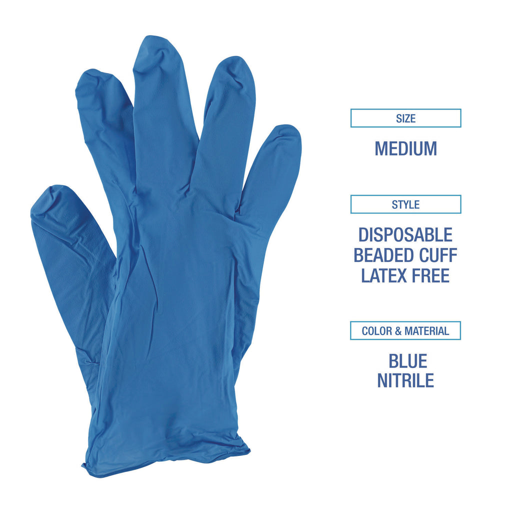 Disposable Powder-Free Nitrile Gloves, Medium, Blue, 5 mil, 100/Box