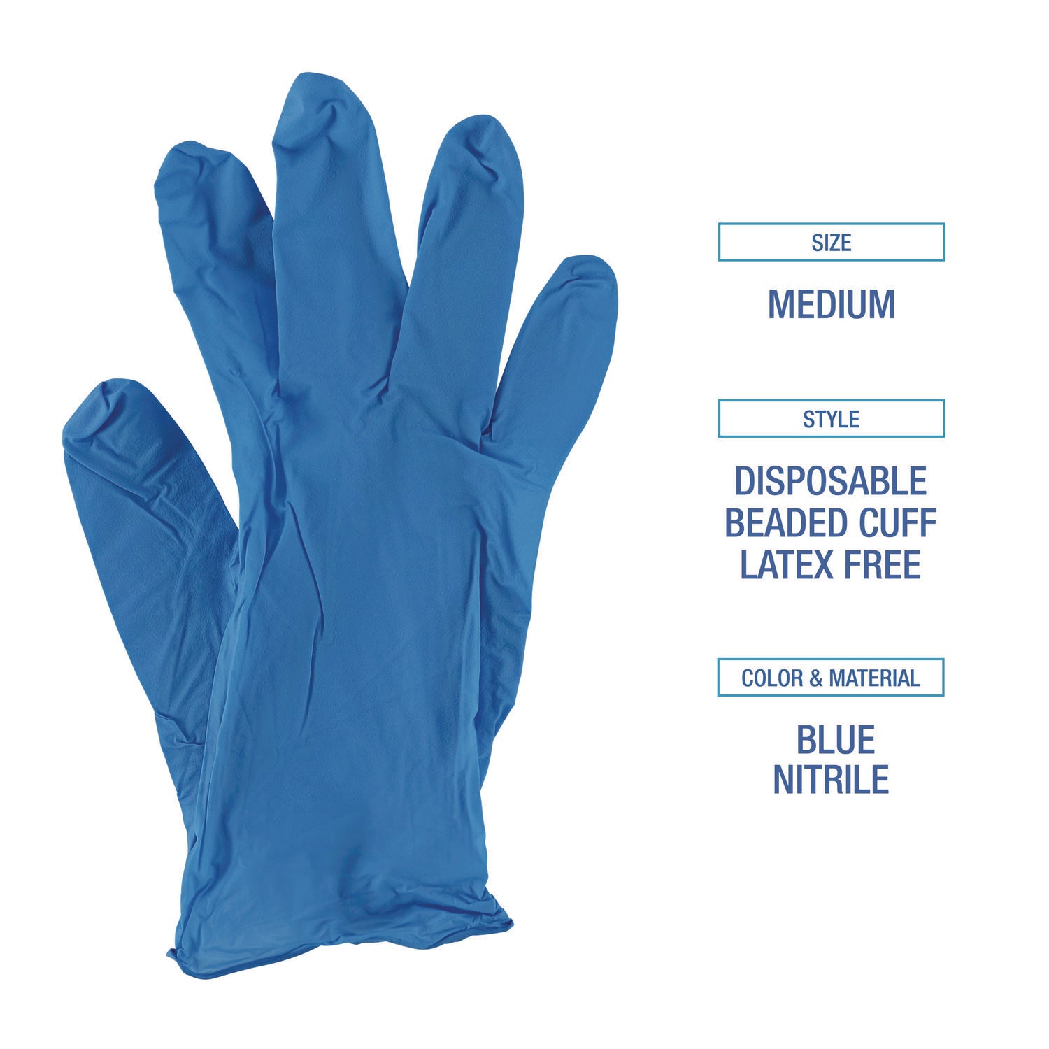Disposable Powder-Free Nitrile Gloves, Medium, Blue, 5 mil, 1,000/Carton