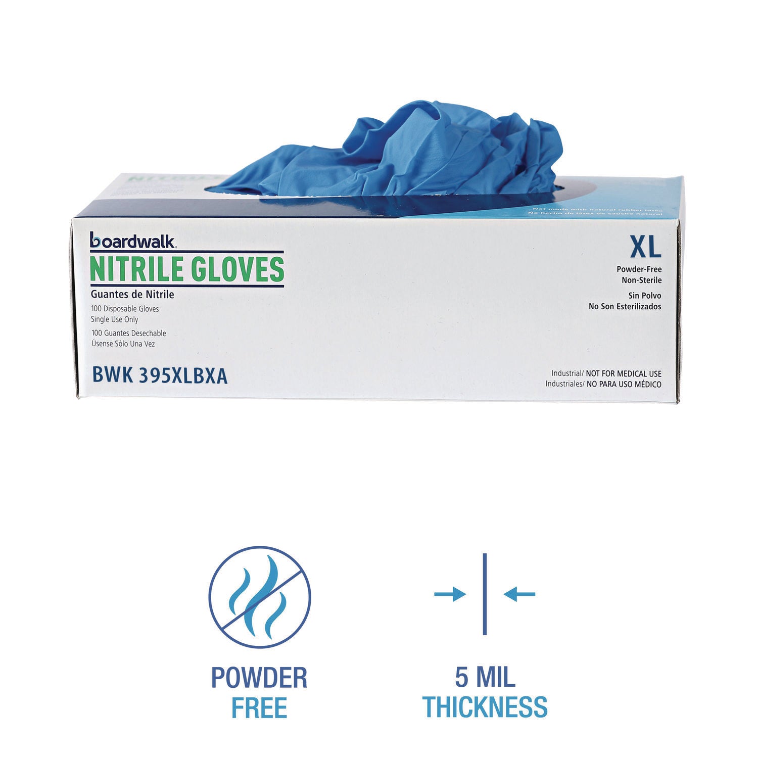 Disposable General-Purpose Powder-Free Nitrile Gloves, X-Large, Blue, 5 mil, 100/Box - 5