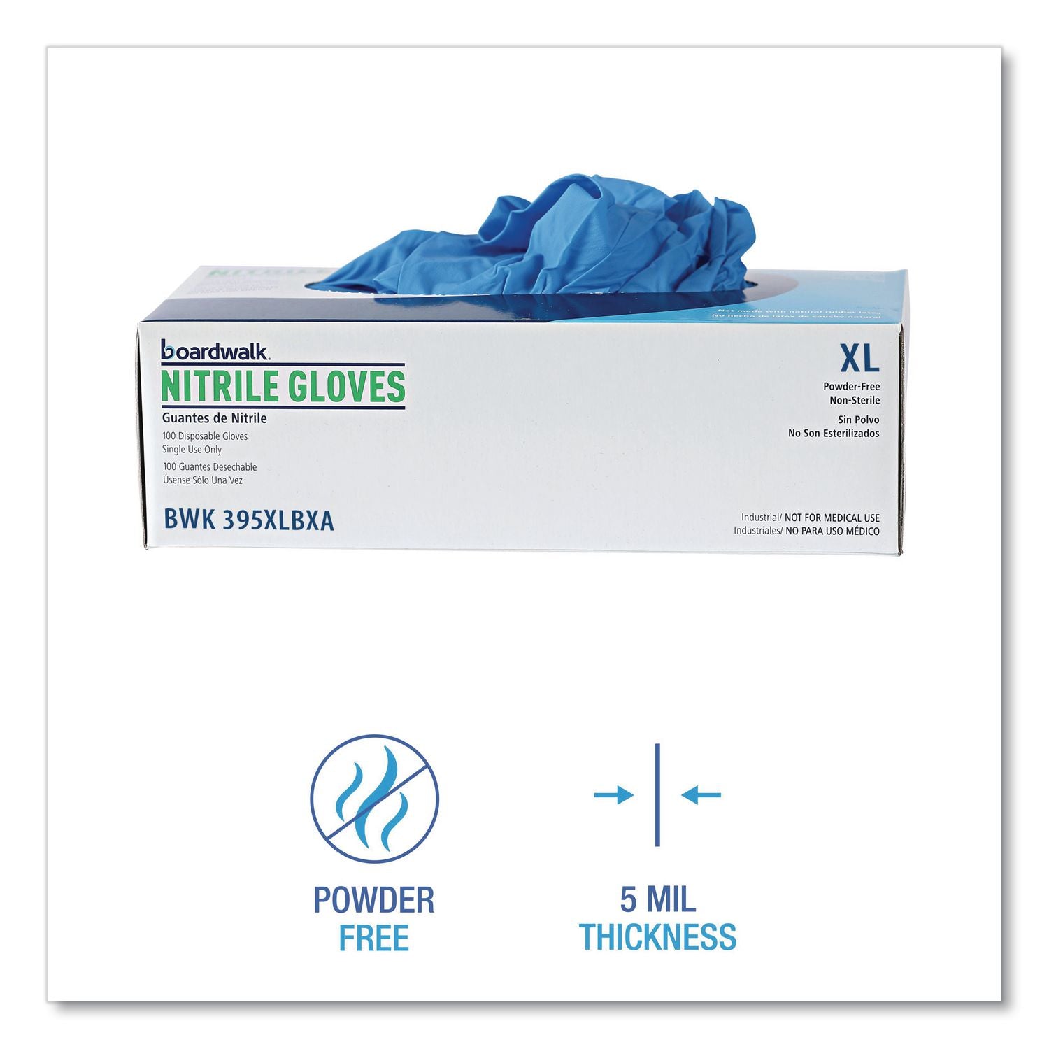 Disposable General-Purpose Powder-Free Nitrile Gloves, X-Large, Blue, 5 mil, 1,000/Carton
