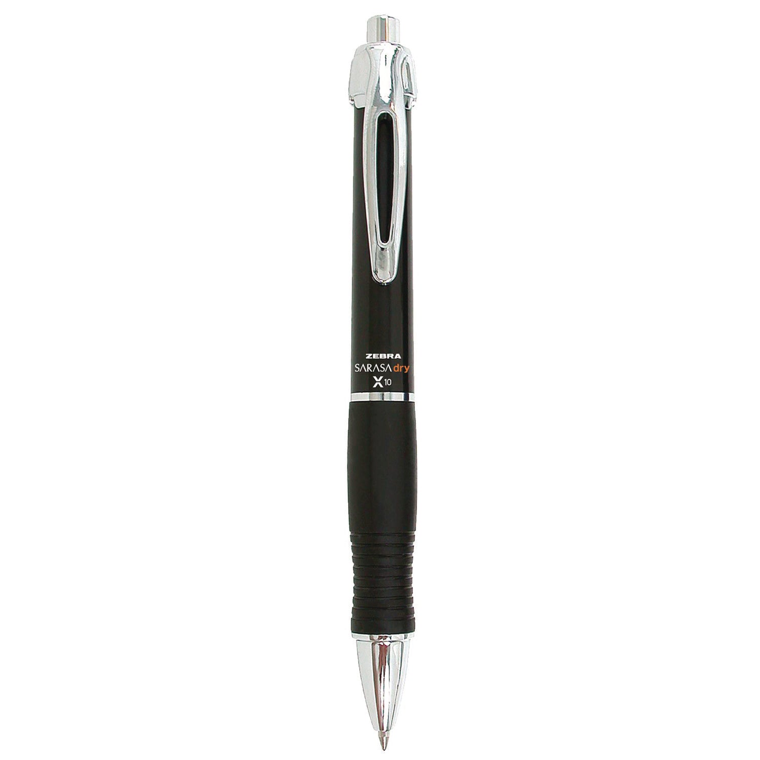 Sarasa Dry X10 Gel Pen, Retractable, Medium 0.7 mm, Black Ink, Black/Silver Barrel, 12/Pack - 1